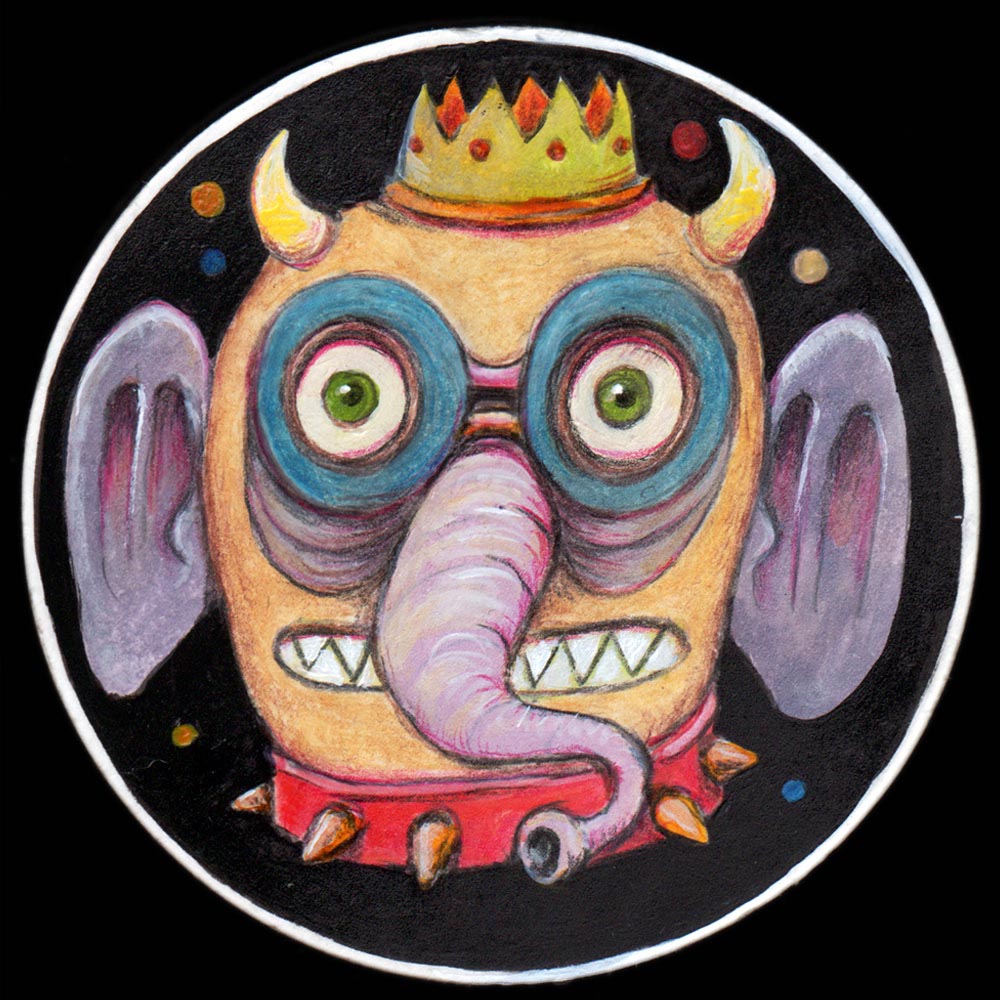 "Big Ears Monster" 2020 | Acrylics on coaster Ø4” | Lazzaro Gallery - Genova [IT]