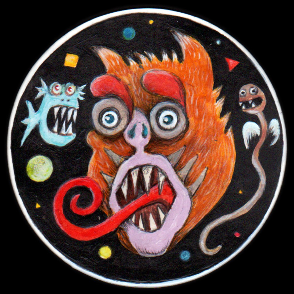 "Cat Monster" 2020 | Acrylics on coaster Ø4”