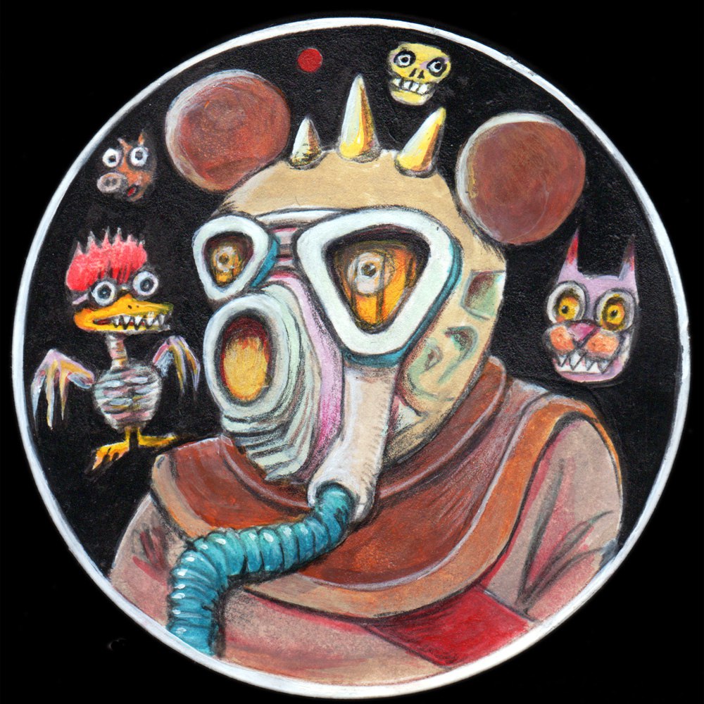 "Gasmask Monster" 2020 | Acrylics on coaster Ø4”