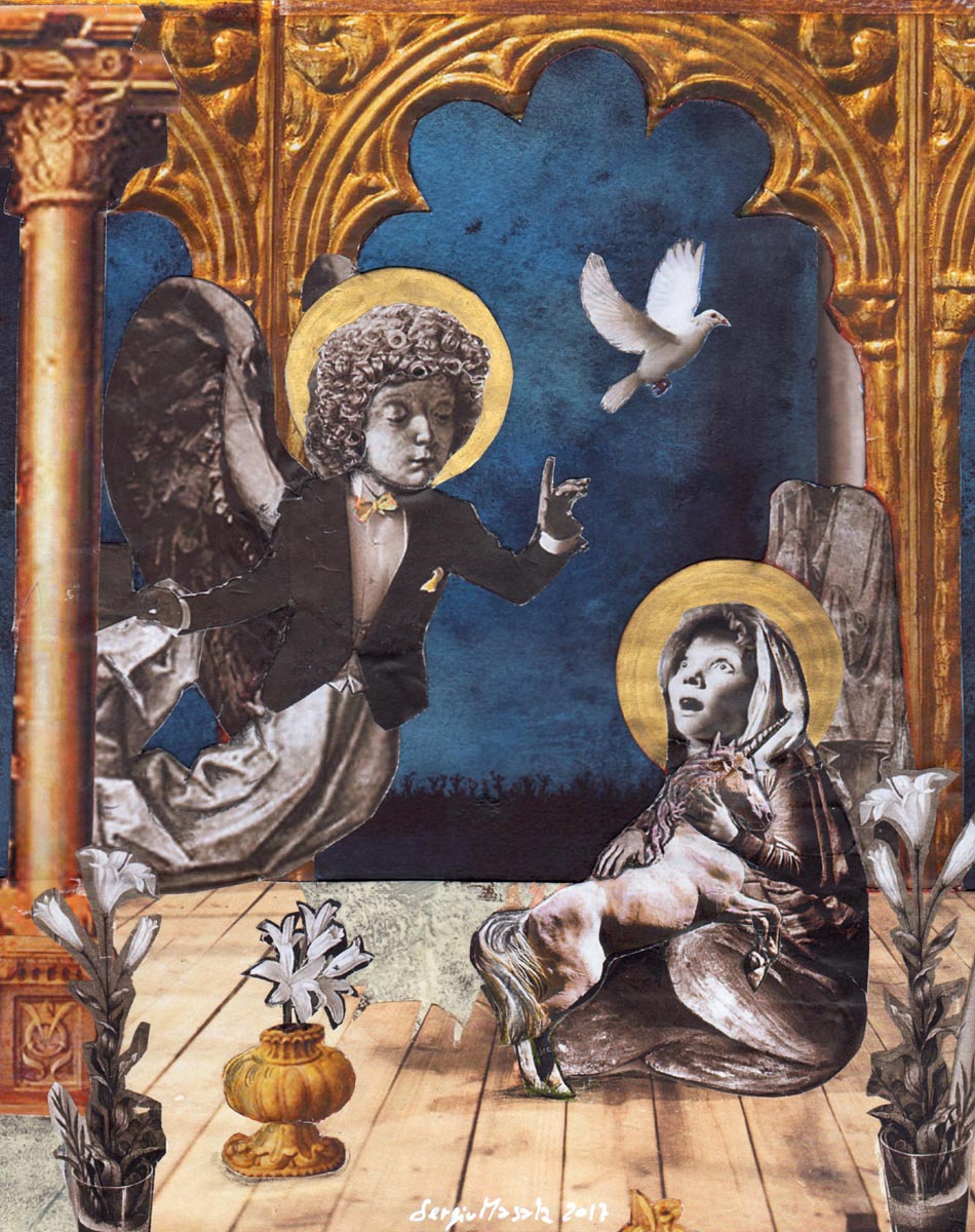 "Annunciazione" 2017 | Beu Beu Festival - Badia a Ruoti (AR) | Collage on paper cm.21x28